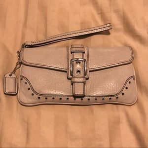 Coach white leather wristlet